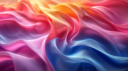 Obraz premium A vibrant display of flowing fabric waves in an array of pink, orange, and blue hues, creating a soft, dreamy atmosphere that captivates the viewer's imagination.