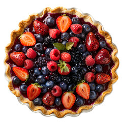 Obraz premium Delicious Mixed Berry Tart with Strawberries, Raspberries, and Blueberries on White Background