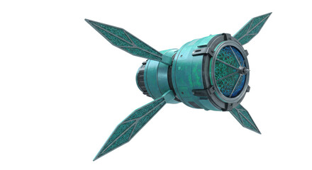 Futuristic spaceship model with green sails isolated PNG with Transparent Background
