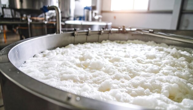 Brewery Fermentation Tank with Foam Closeup.