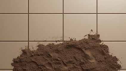 Pile of brown powder on light beige tile floor