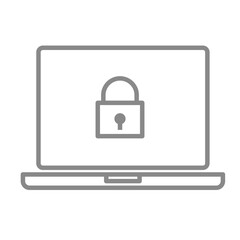 鍵マークが表示されたシンプルなノートパソコンのアイコンイラスト