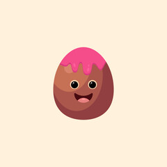 Cartoon illustration of chocolate snack covered with strawberry jam, cute sweet snack food, cute unique delicious vector