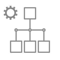 歯車が表示されたシンプルな樹形図のアイコン