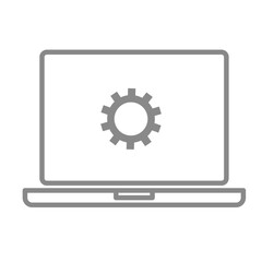 歯車マークが表示されたシンプルなノートパソコンのアイコンイラスト