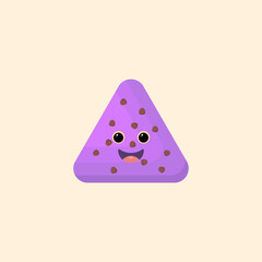 Cartoon illustration of triangular blueberry biscuit sprinkled with chocolate powder, cute sweet snack food, cute unique delicious vector