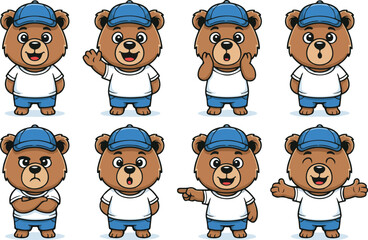 vector illustration of little baby teddy clothed bear funny cute simple cartoon mascot character cartoon with 8 poses