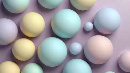 Layered pastel orbs in muted mauve, icy mint, and pale lemon. Calm and minimal 3D abstract background with soothing circular design