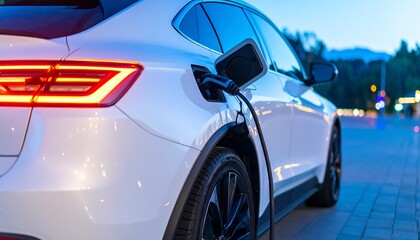 EV charging with city night.