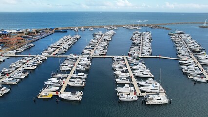 Hillarys, Australia – June 3, 2025: Aerial View of The Hillarys Boat Harbour of Perth CBD