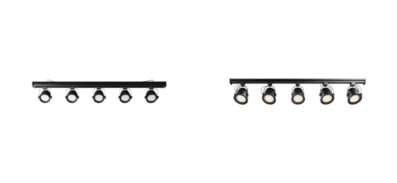 Modern track lights isolated set on transparent background