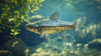 Fototapeta premium Submerged fish, side profile, aquatic