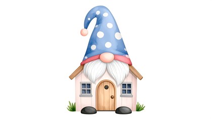 Cute Garden Gnome House Illustration.