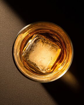 Whiskey drink, dark room, studio lighting