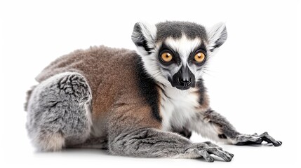 Ring-tailed lemur on a white isolated background