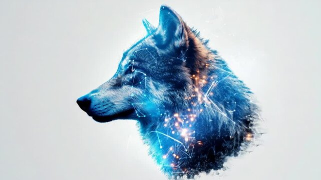 Digital Wolf: Mesmerizing Profile View with Futuristic Technology Overlay Design