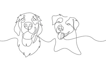 Cute Dog single line art vector illustration. Continuous one line drawing of dog.	