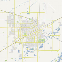 Map of Grand Island in Nebraska in a normal road map style. Contains layered vector with roads water, parks, etc.