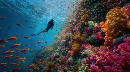 Fototapeta premium Vibrant Coral Reef Dive: A Colorful Underwater Paradise