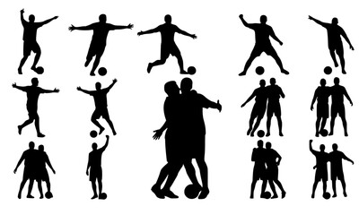 Obraz premium A dynamic collection of soccer silhouettes featuring players in action and teamwork, showcasing the excitement and camaraderie of the sport