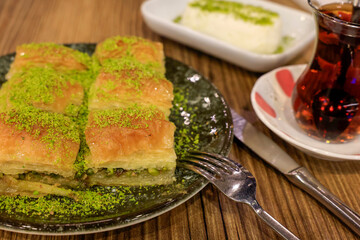 Fıstıklı baklava Turkish name baklava with ice cream           