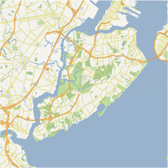 Map of Staten Island in New York in a normal road map style. Contains layered vector with roads water, parks, etc.