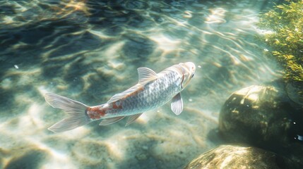 Fototapeta premium Koi fish swimming in clear water