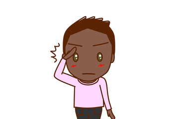 （上半身正面）キリッとした顔で敬礼して姿勢を正して了解するアフリカ系少年