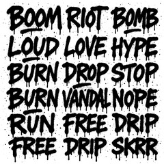 Graffiti Text Quotes – Urban Slang and Spray Paint Words with Blood Splatter Effect (Transparent PNG)