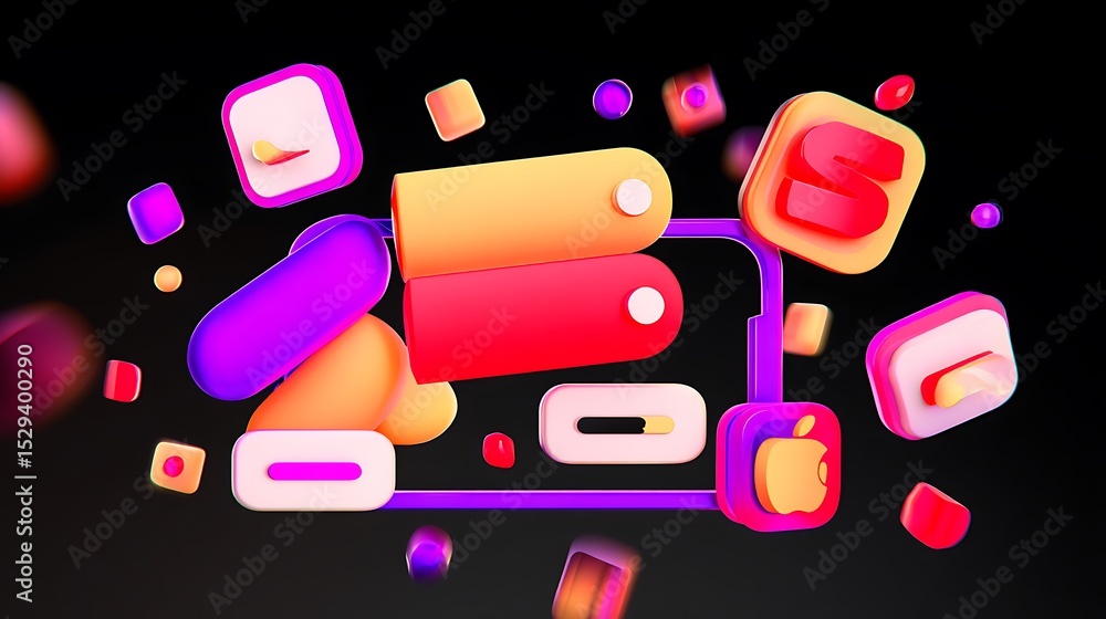 Poster abstract vibrant application icons floating in space