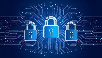 Cyber Security Padlocks on Circuit.