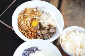 Indonesian Bubur Ayam Savory Rice Porridge with Toppings