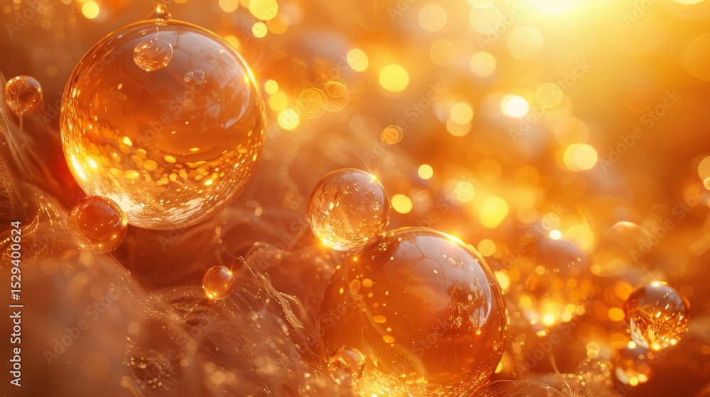 Poster an enchanting image captures golden orbs surrounded by a delicate, dreamy background, creating a sen