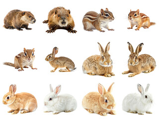 Group of various animals on transparent background