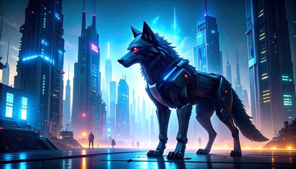 Cyber Wolf Cityscape.