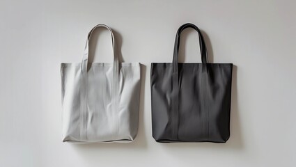 Blank white and black cotton eco bag design mockup isolated, clipping path. Textile cloth customer bag mock up template