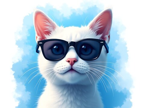 Cat with Sunglasses Blue Splash