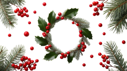 Festive Christmas Wreath Design Holly Berries Pine Branches Winter Holiday Decoration