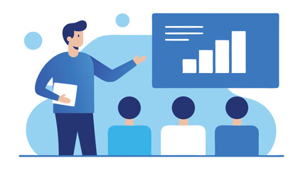 Businessman giving presentation to colleagues showing growth chart