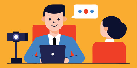 Businessman having a video conference meeting on laptop