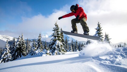 Snowboarder Air with Mountain Jump.