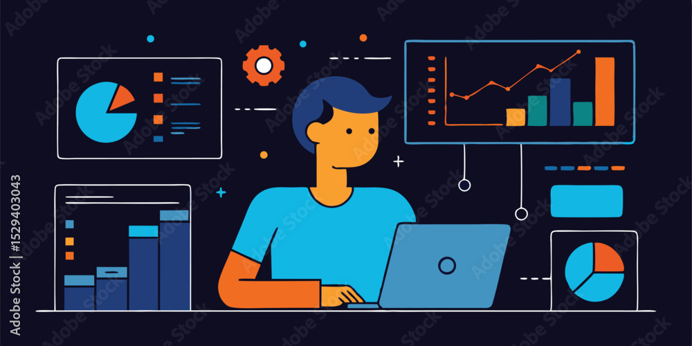 Aufkleber data analyst working on laptop with charts and graphs