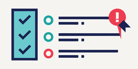 Checklist with incomplete task and alert icon  project management workflow