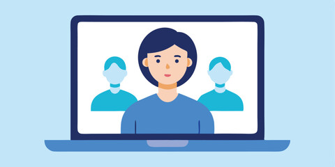 Online meeting laptop screen woman two colleagues video conference