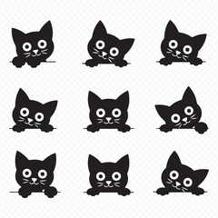 Cute Black Cat Peekaboo Illustration Set Vector