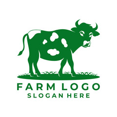 Cow logo design vector. Farm logo with green cow. Eco Farm logo design vector