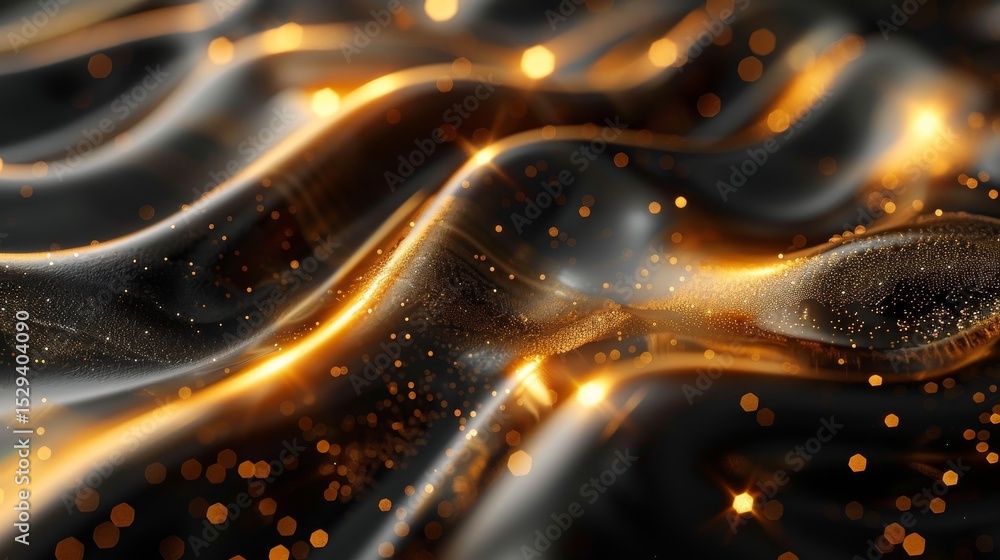 Aufkleber an abstract composition featuring smooth, shimmering waves of gold and black, creating a sense of el