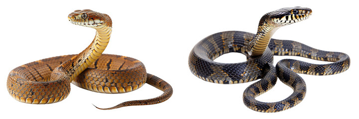 Two snakes on black ground on transparent background