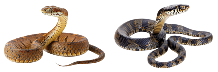 Two snakes on black ground on transparent background