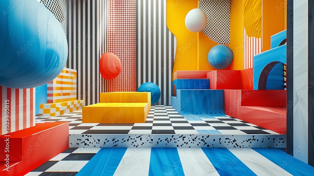 Aufkleber an eye-catching abstract space features geometric shapes and vibrant colors, creating a dynamic visu